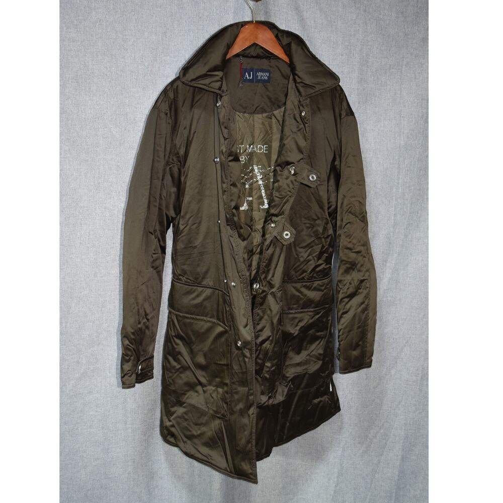 Armani Jeans AJ Olive Green Quilted Long Coat Jacket Men’s Size Large